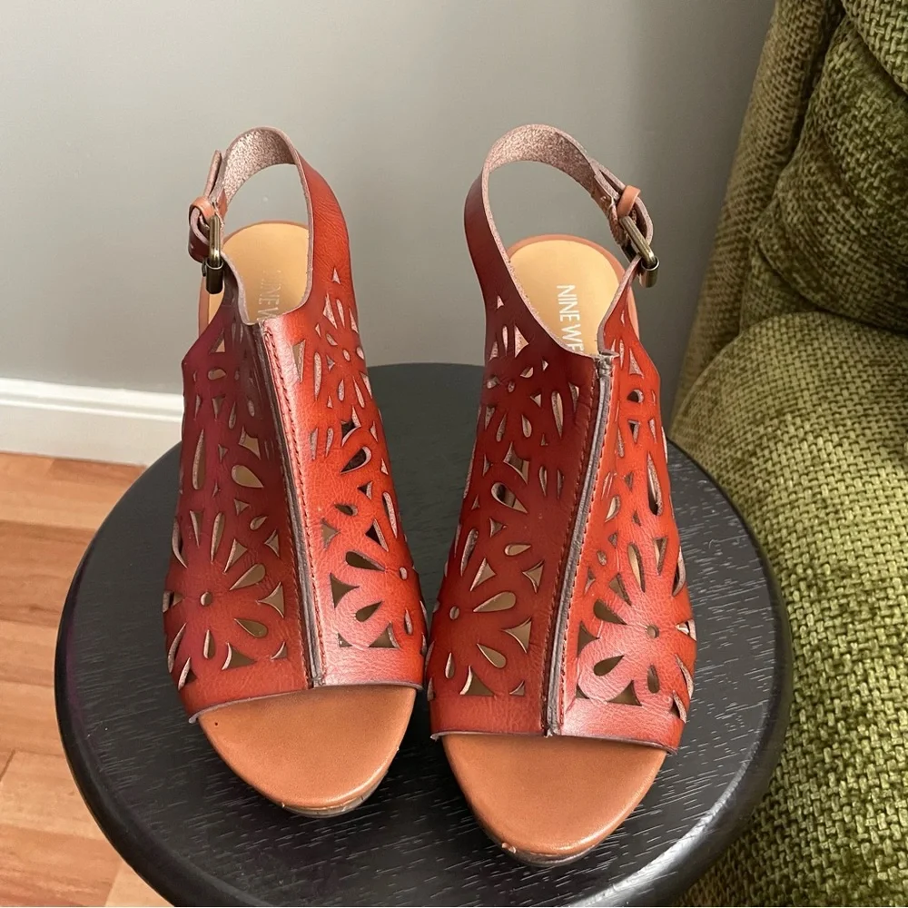 Nine West Eternal Buckle Strap Slingback Cork Wedge Sandals Size 7.5